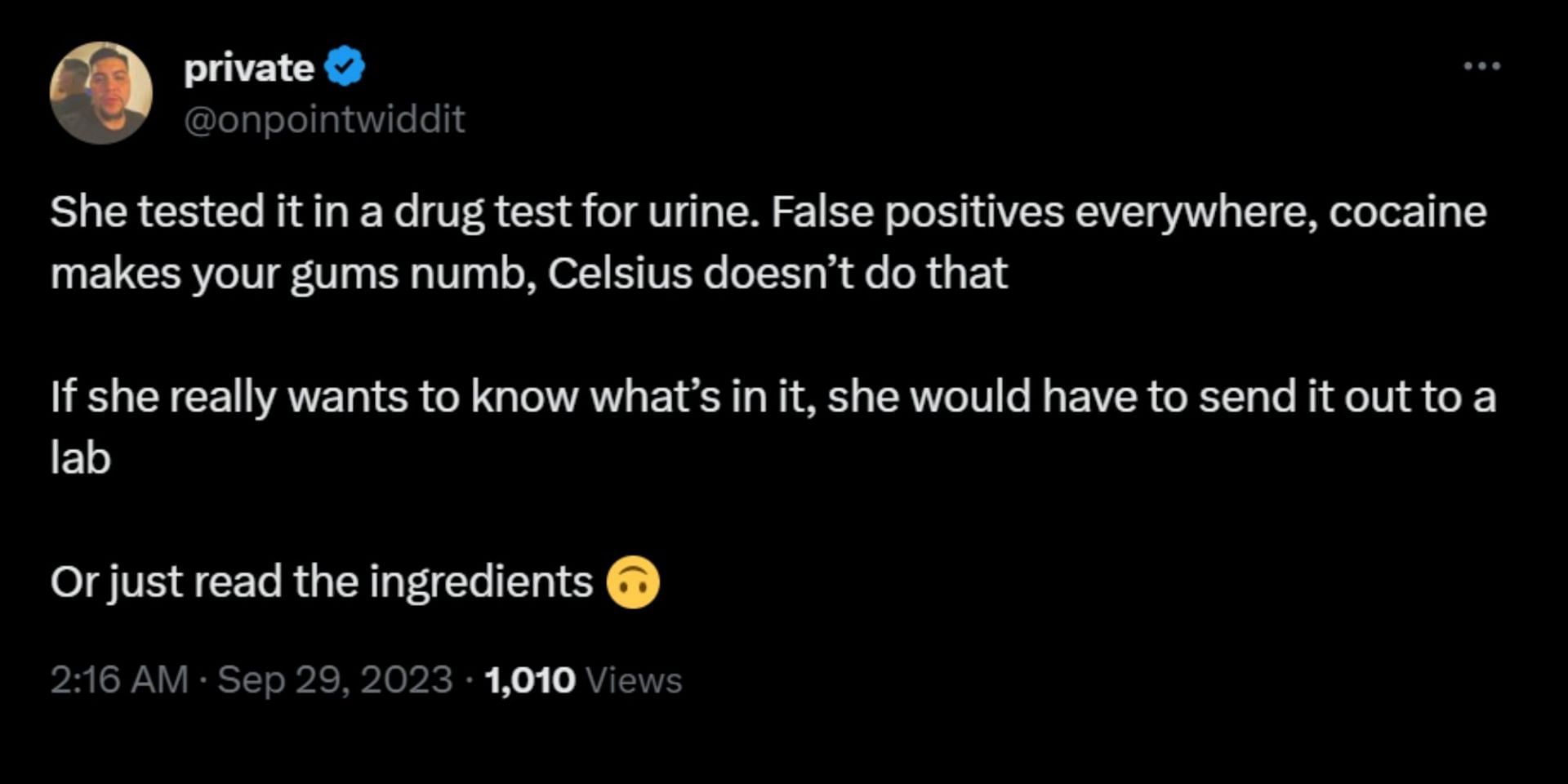 People contradicted TikToker&#039;s Celsius drink drug test results. (Image via X/@ssasha_trejo)