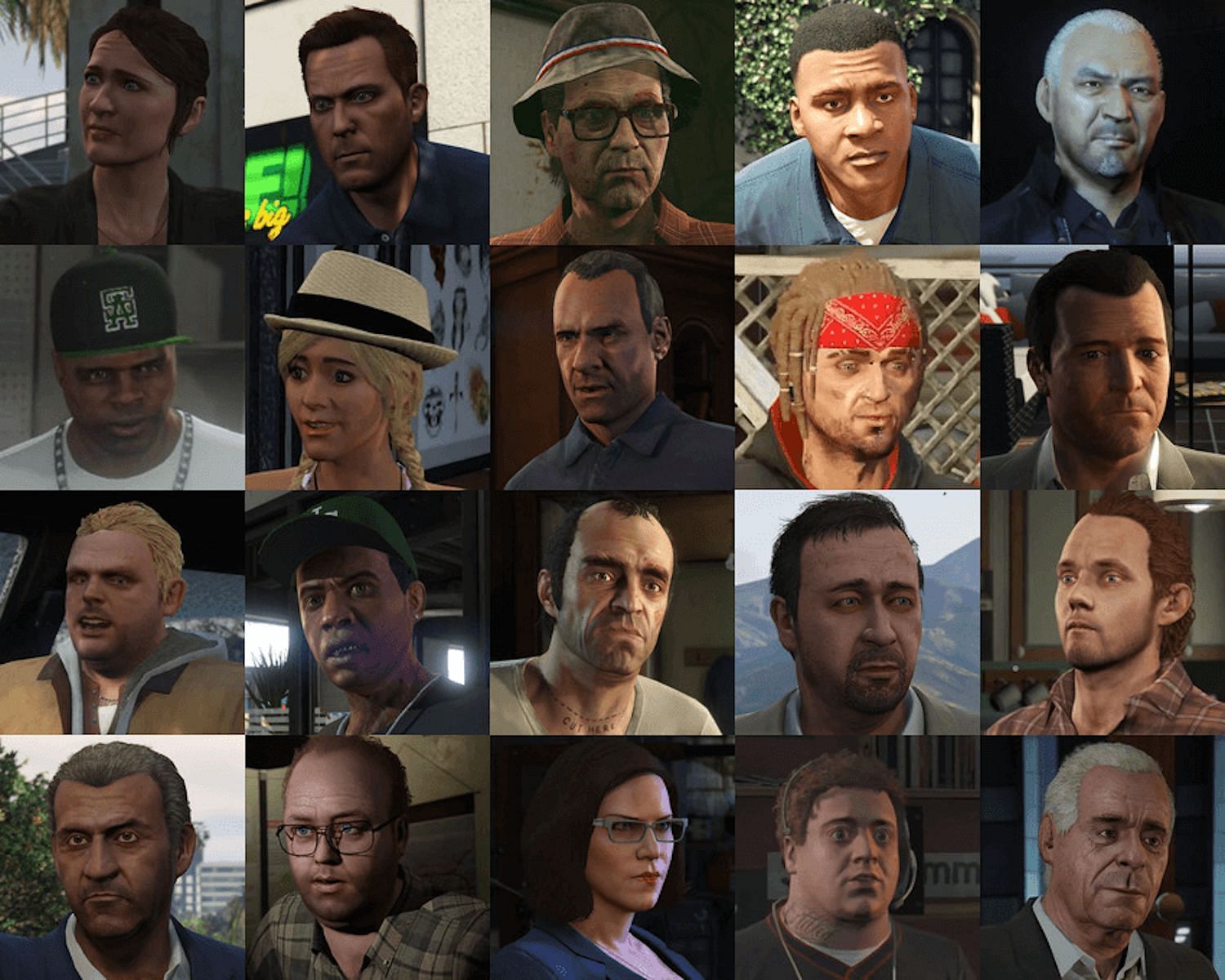 Some of the single-player game&#039;s memorable cast (Image via Rockstar Games)