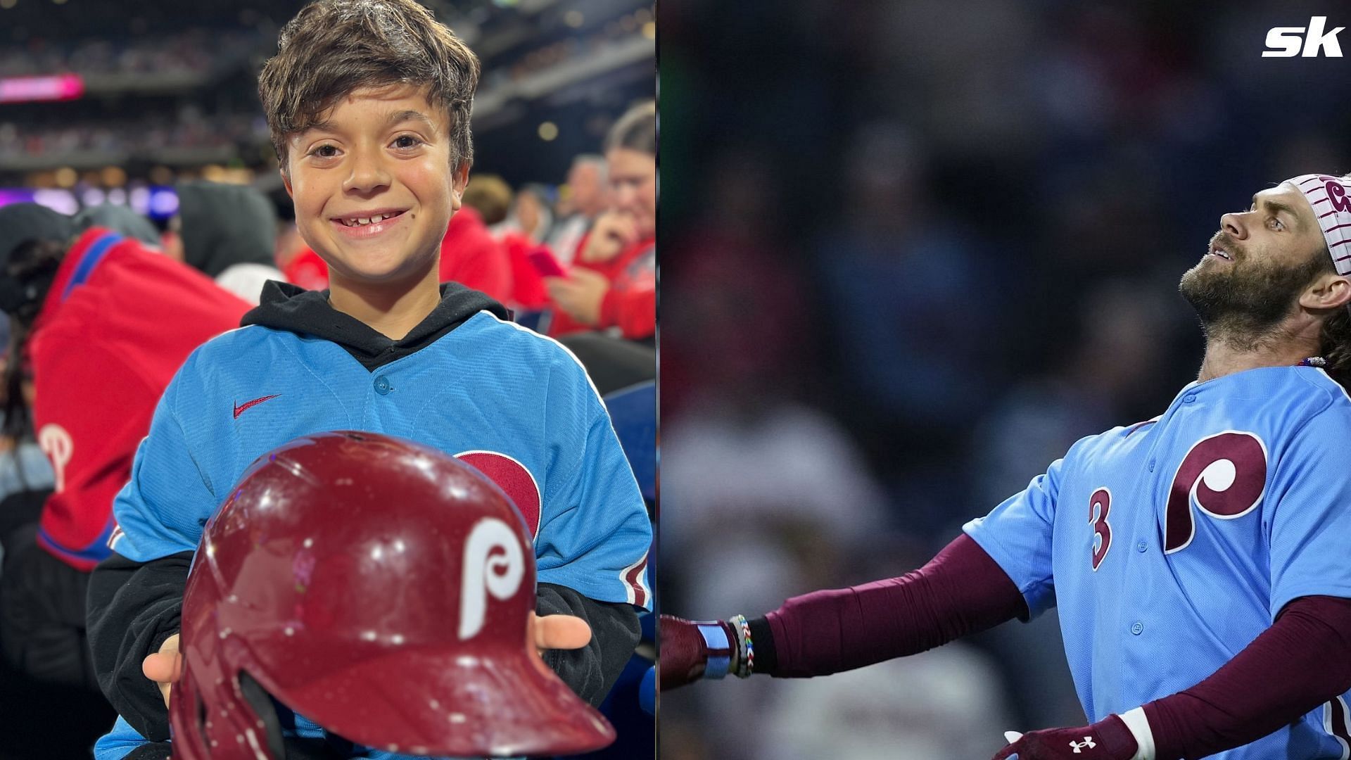 Instagram explodes with excitement as 10-year-old Hayden Dorfman gets Bryce Harper's helmet after ejection: "So happy a kid got this"