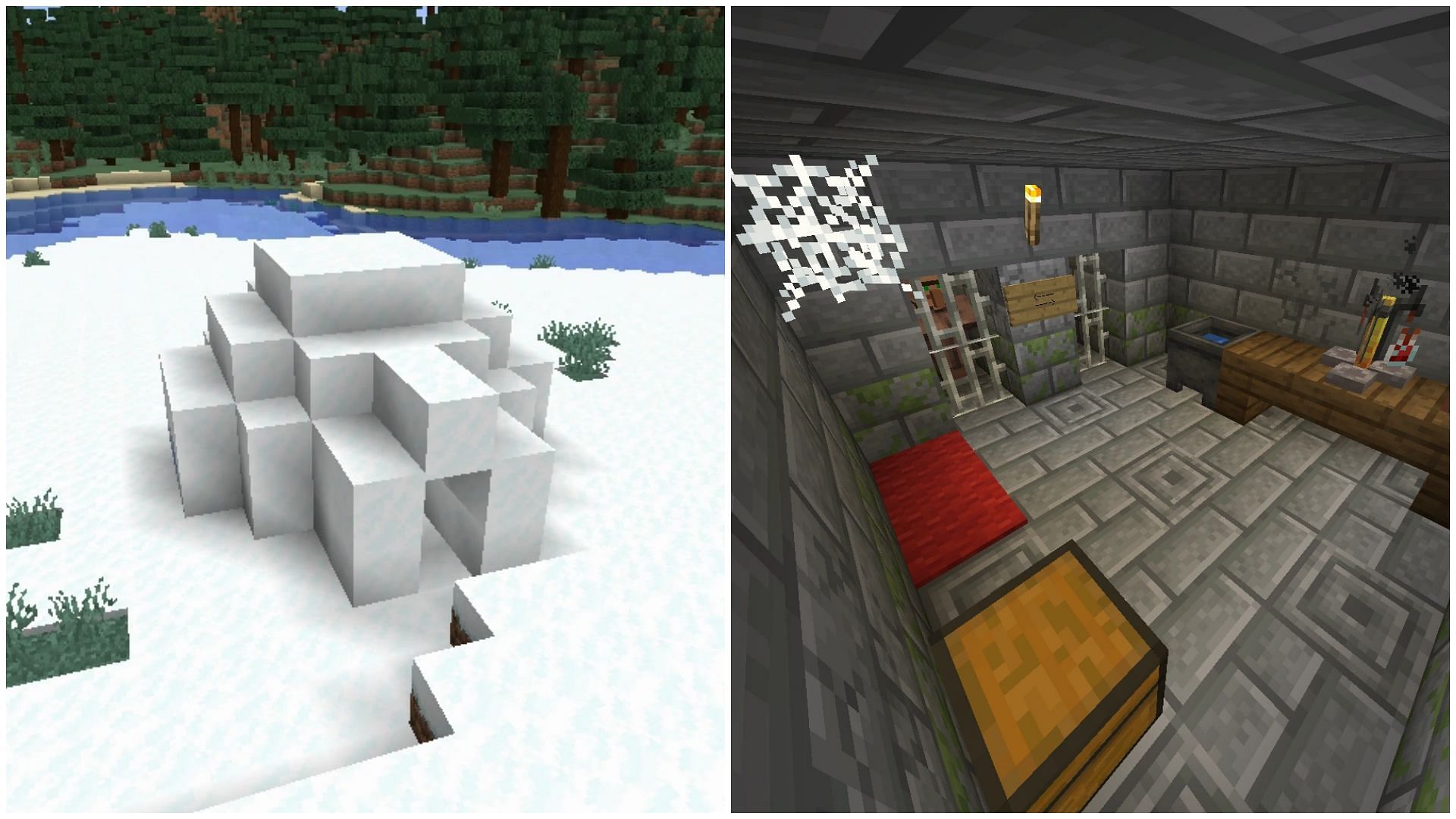 Regular and zombie cleric villagers can be found in igloos in Minecraft 1.20 (Image via Sportskeeda)