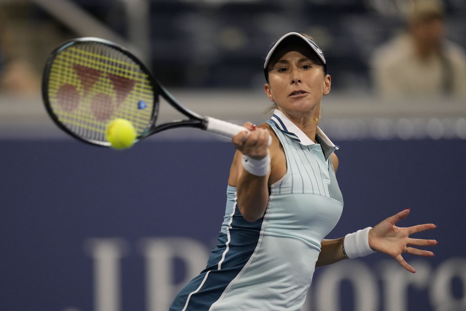 Belinda Bencic plays a forehand at US Open