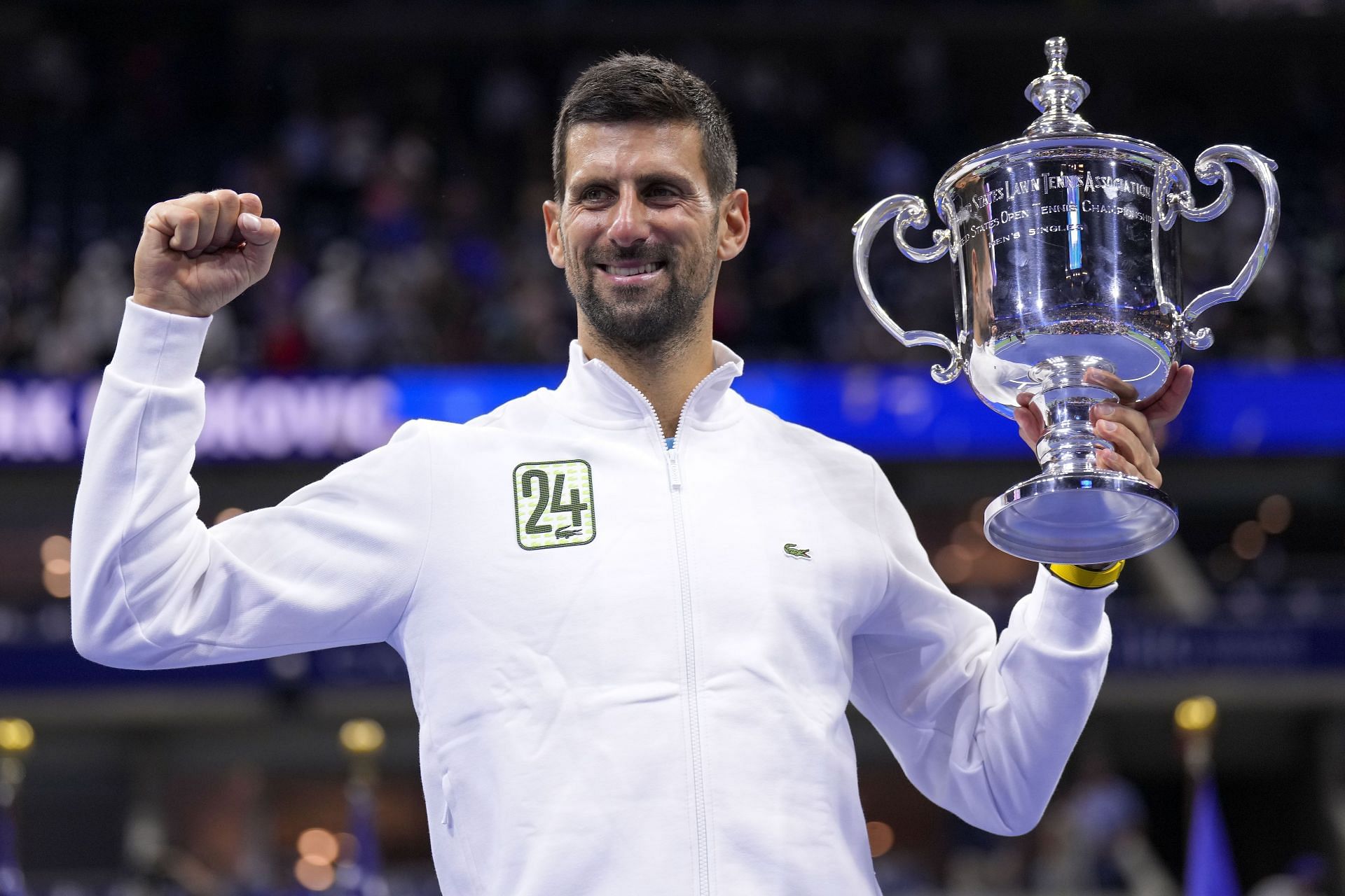 Novak Djokovic with the US Open trophy