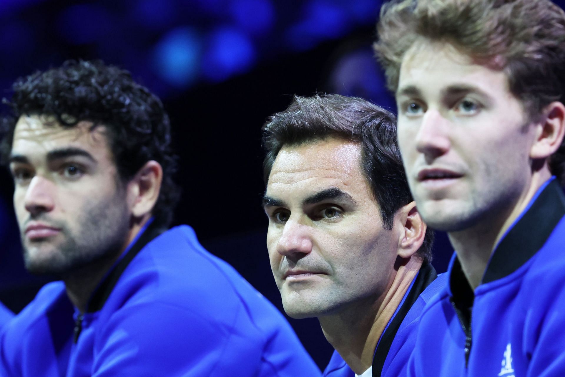 Matteo Berrettini (L), Roger Federer, and Casper Ruud (R): Laver Cup 2022