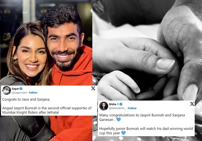 "I guess Next Bumrah is a batter for sure!" - Fans react as Jasprit Bumrah and his wife Sanjana Ganesh announce the birth of their child