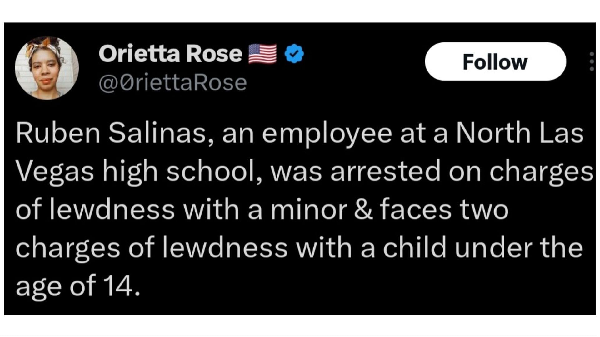 Salinas has been accused of lewdness with a minor (Image via @OriettaRose/Twitter)