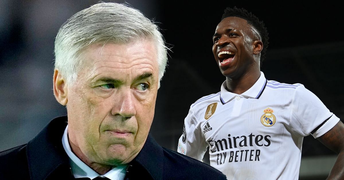 Real Madrid manager Carlo Ancelotti (left) and attacker Vinicius Jr.