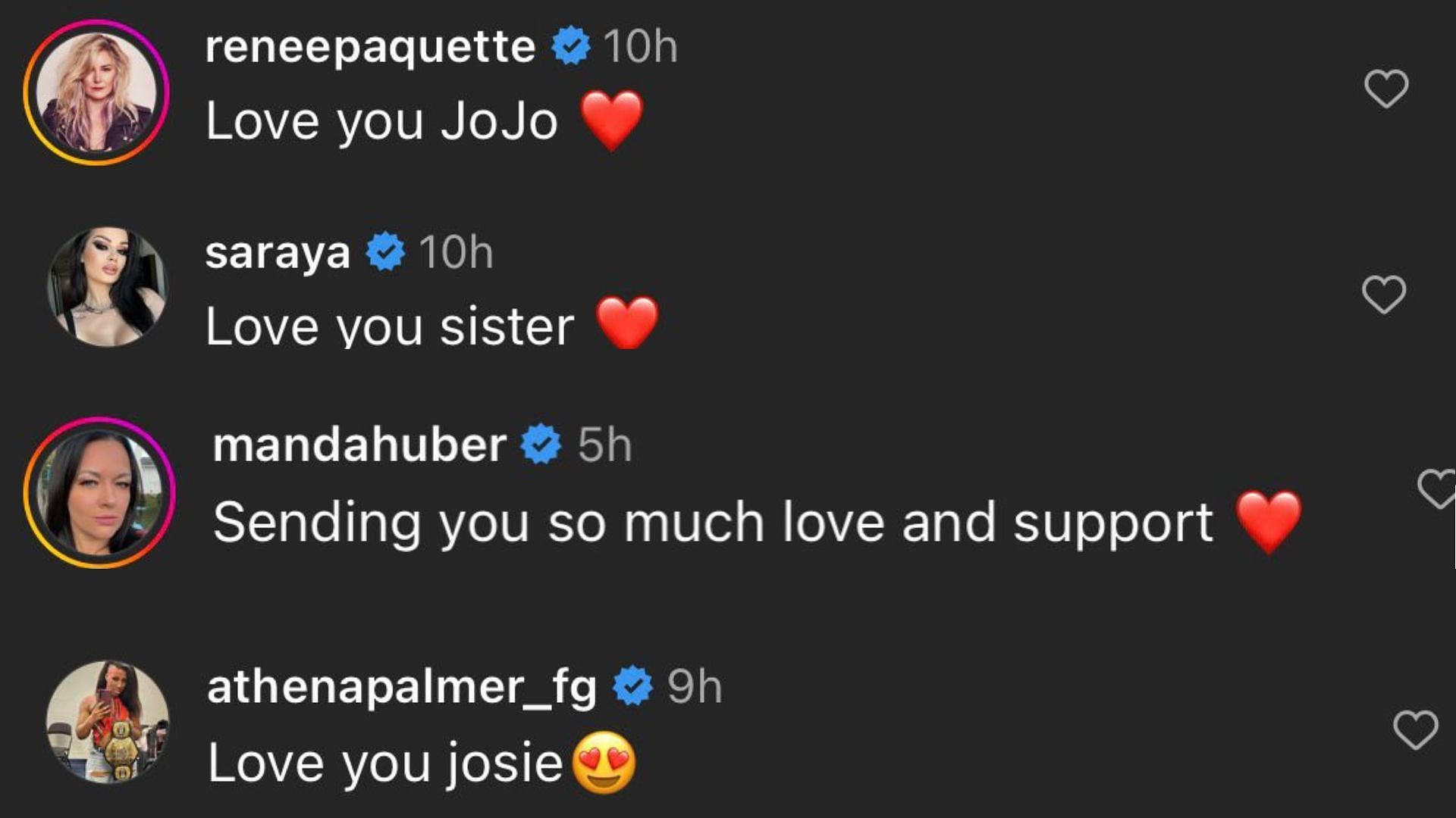 Several AEW stars commented on Jojo's post