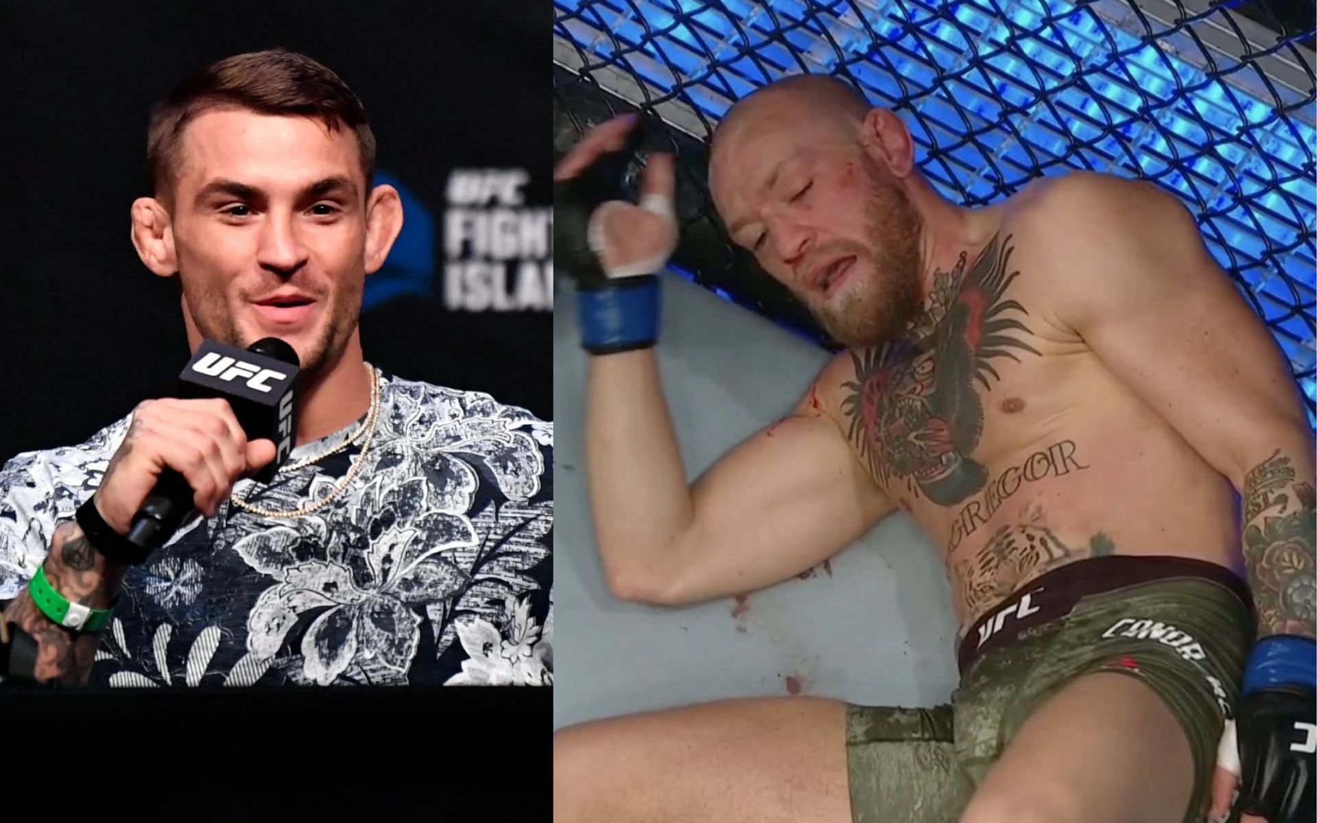 Dustin Poirier (left) and Conor McGregor (right). [via Getty Images and Twitter @BleacherReport]