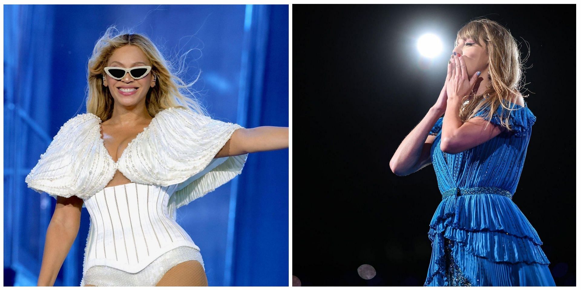 Beyonce and Taylor Swift performing on their tours 2023 (Image via Getty Images)