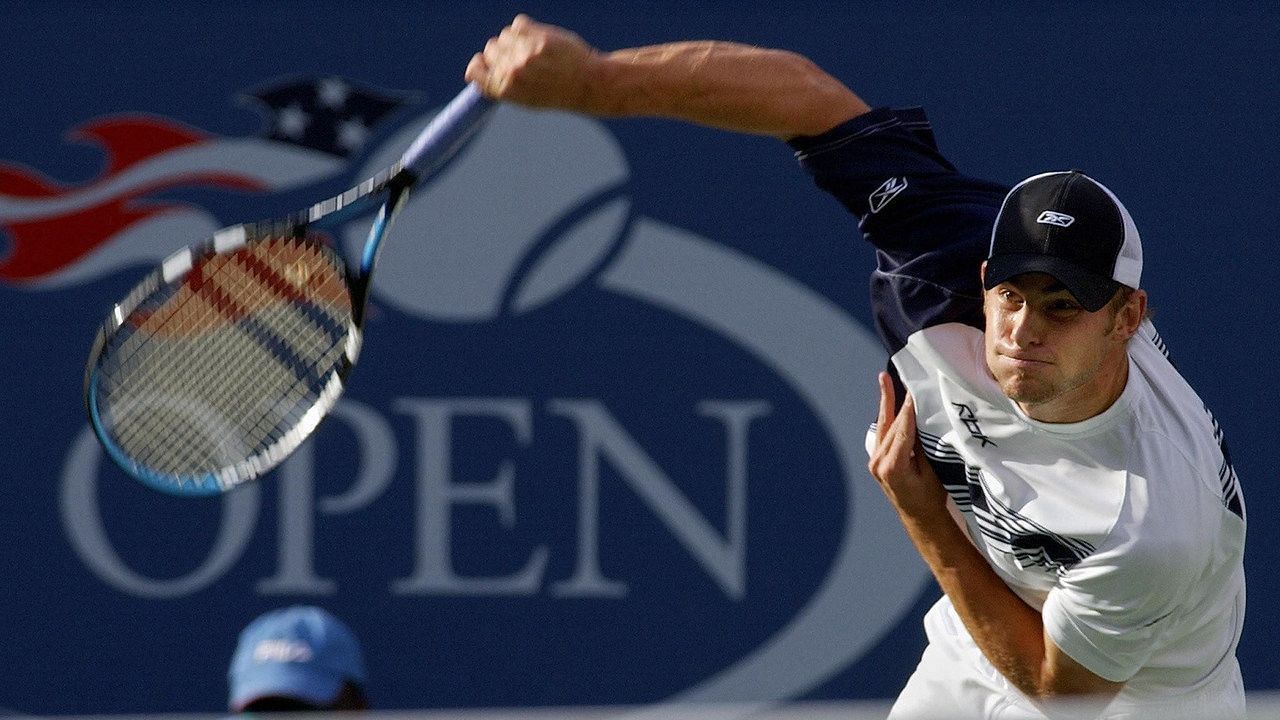 Andy Roddick serves at the 2003 US Open