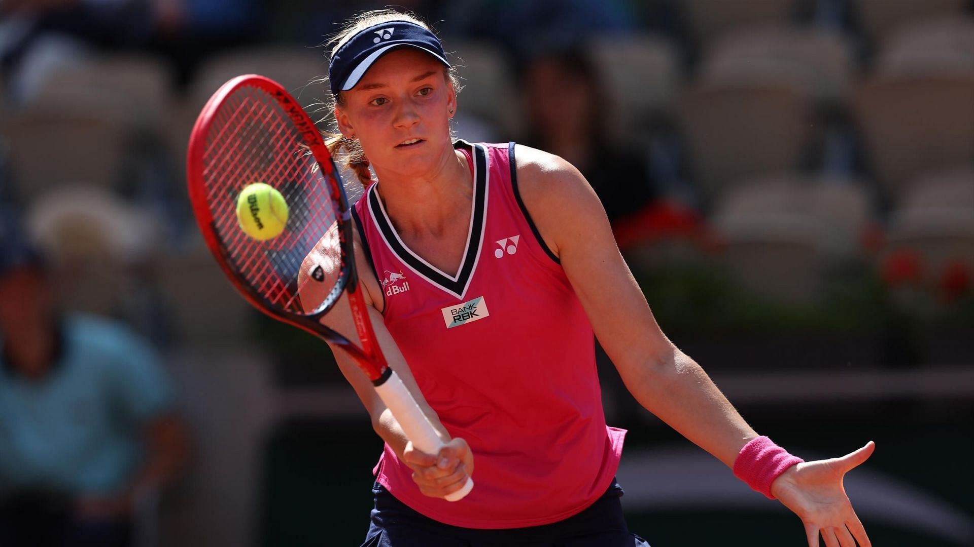 Elena Rybakina pictured while returning a serve