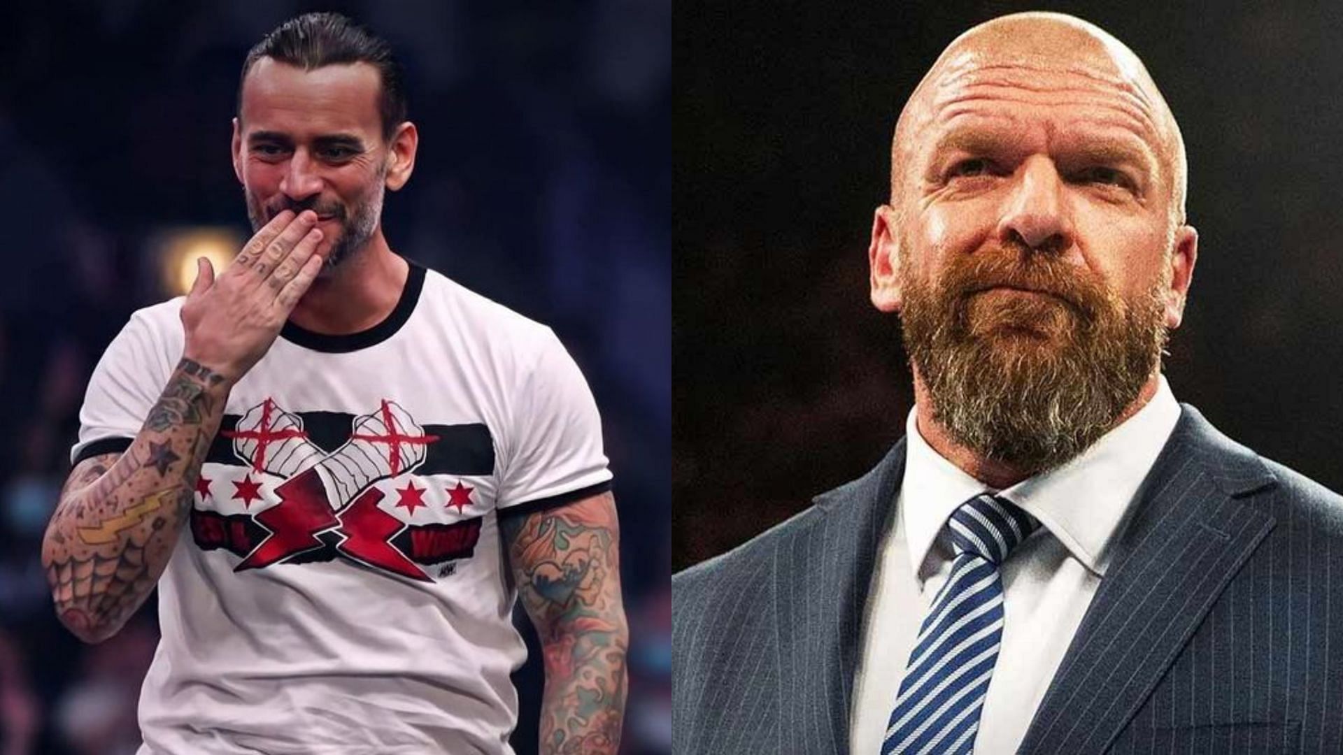 CM Punk (left) and WWE Chief Content Officer Triple H (right)
