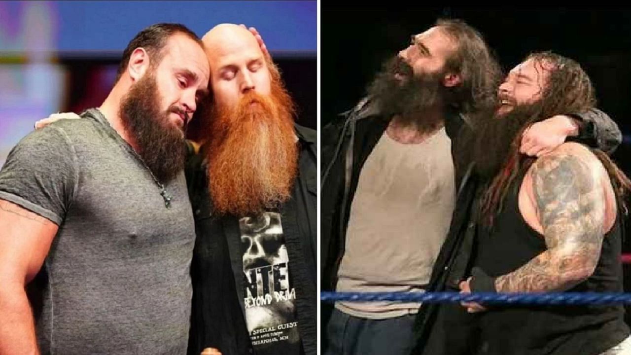 Strowman and Rowan (left); Bray and Brodie Lee (right)