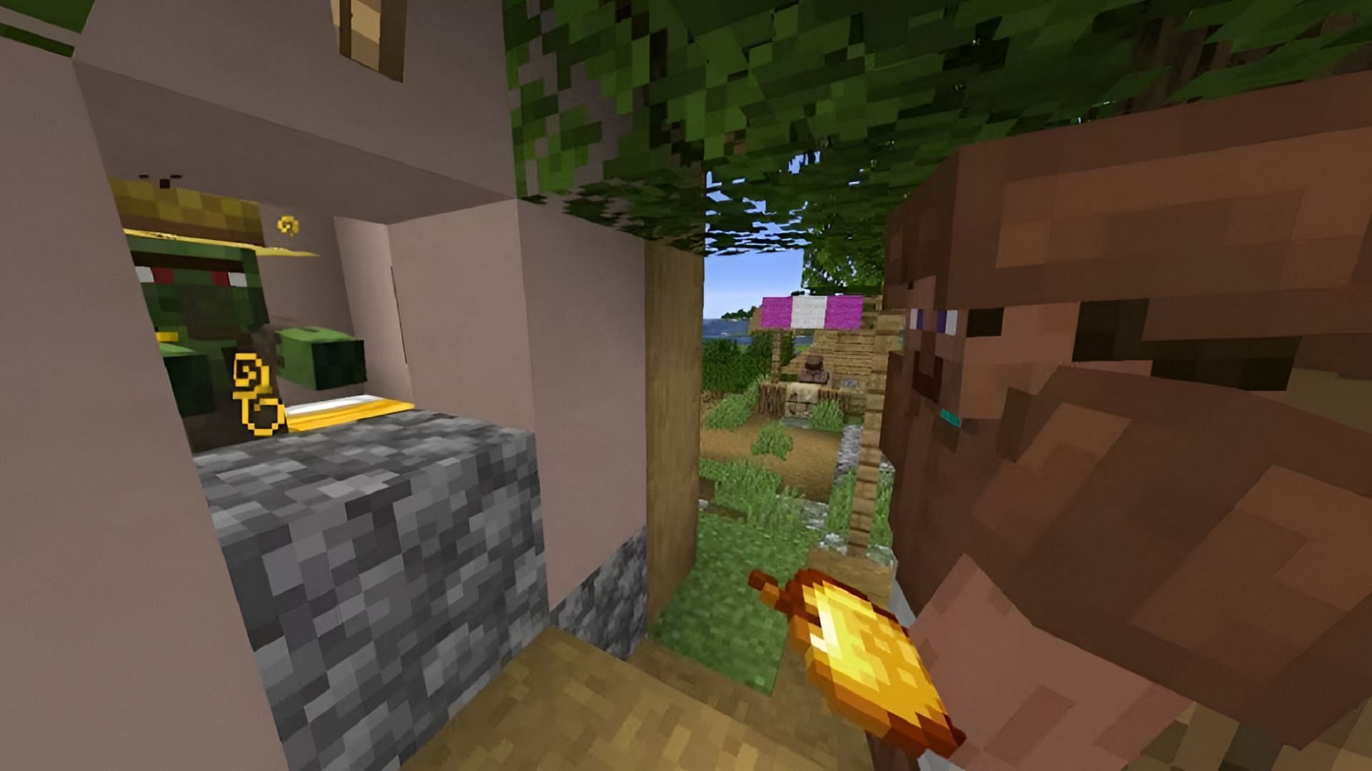 A player cures a zombie villager in Minecraft 1.20.2 for Java Edition.