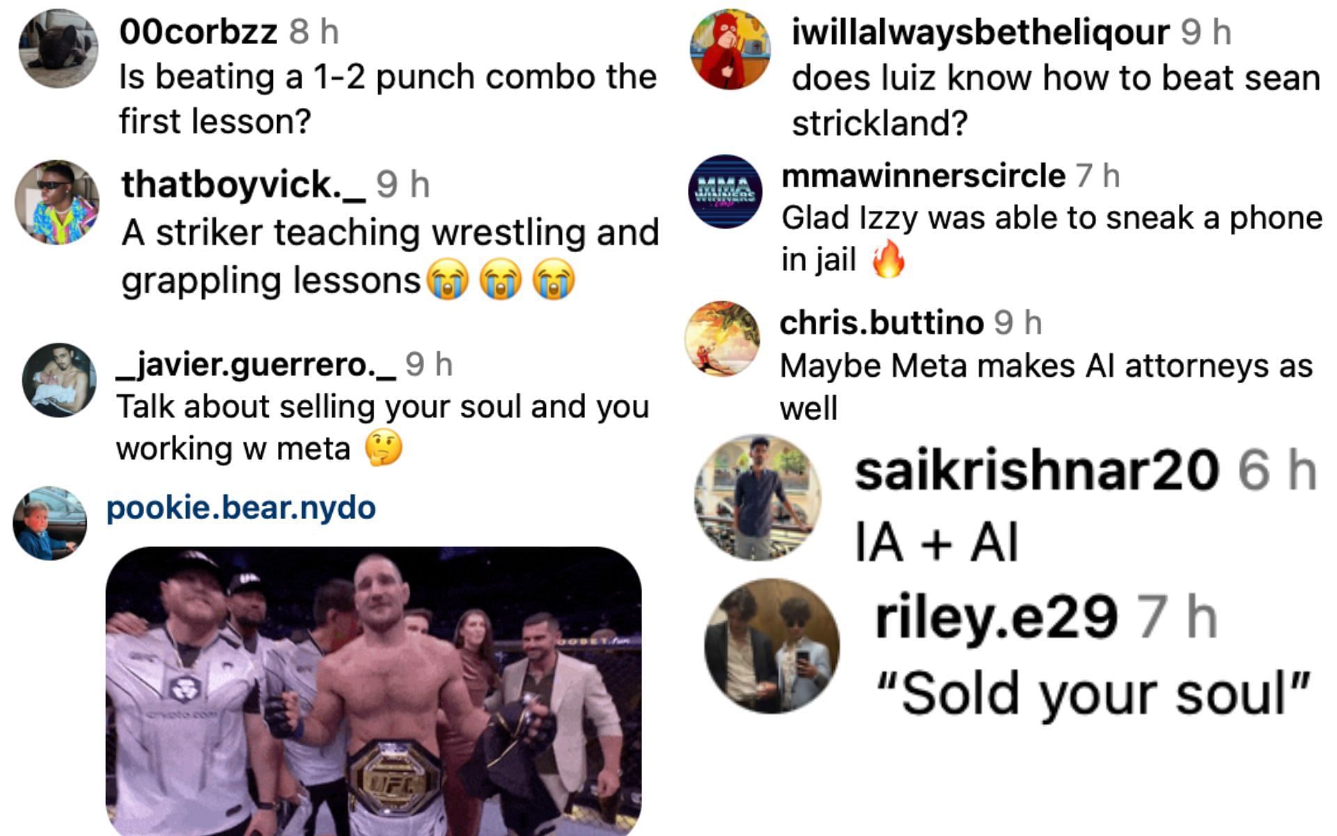 Fans comment on Adesanya&#039;s AI with Meta.