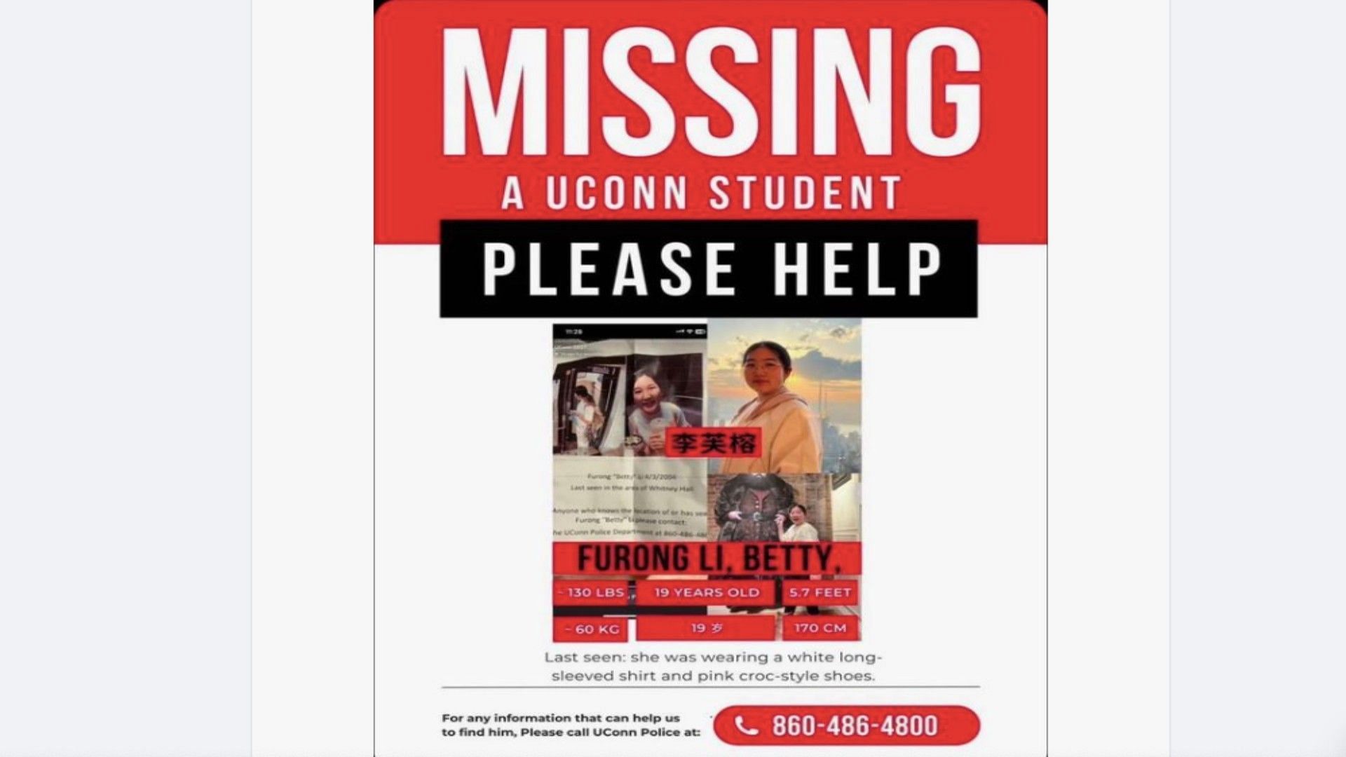 Where was Furong “Betty” Li last seen? Search for UConn missing student