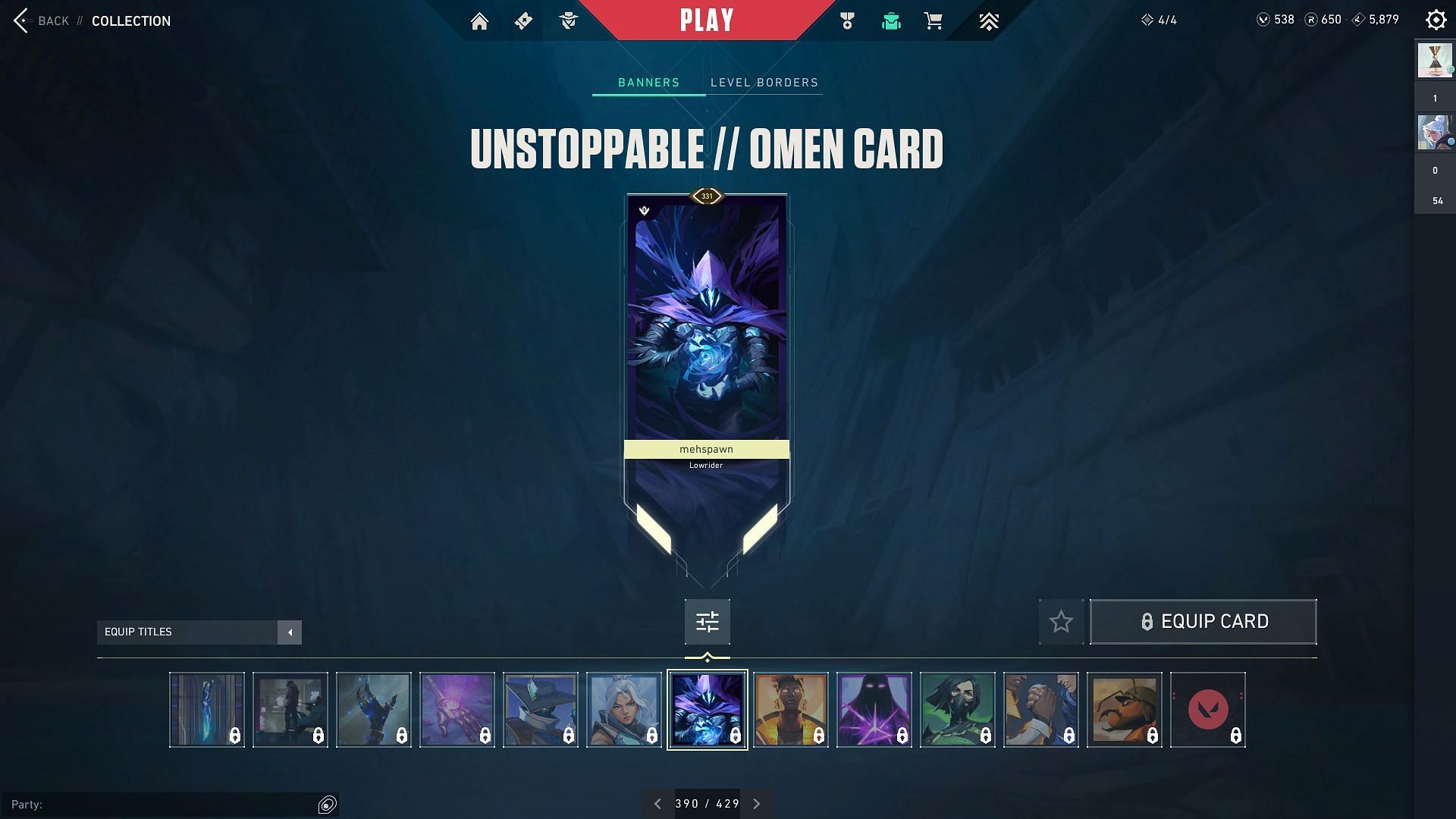 The Unstoppable // Omen Player Card (Image via Riot Games)