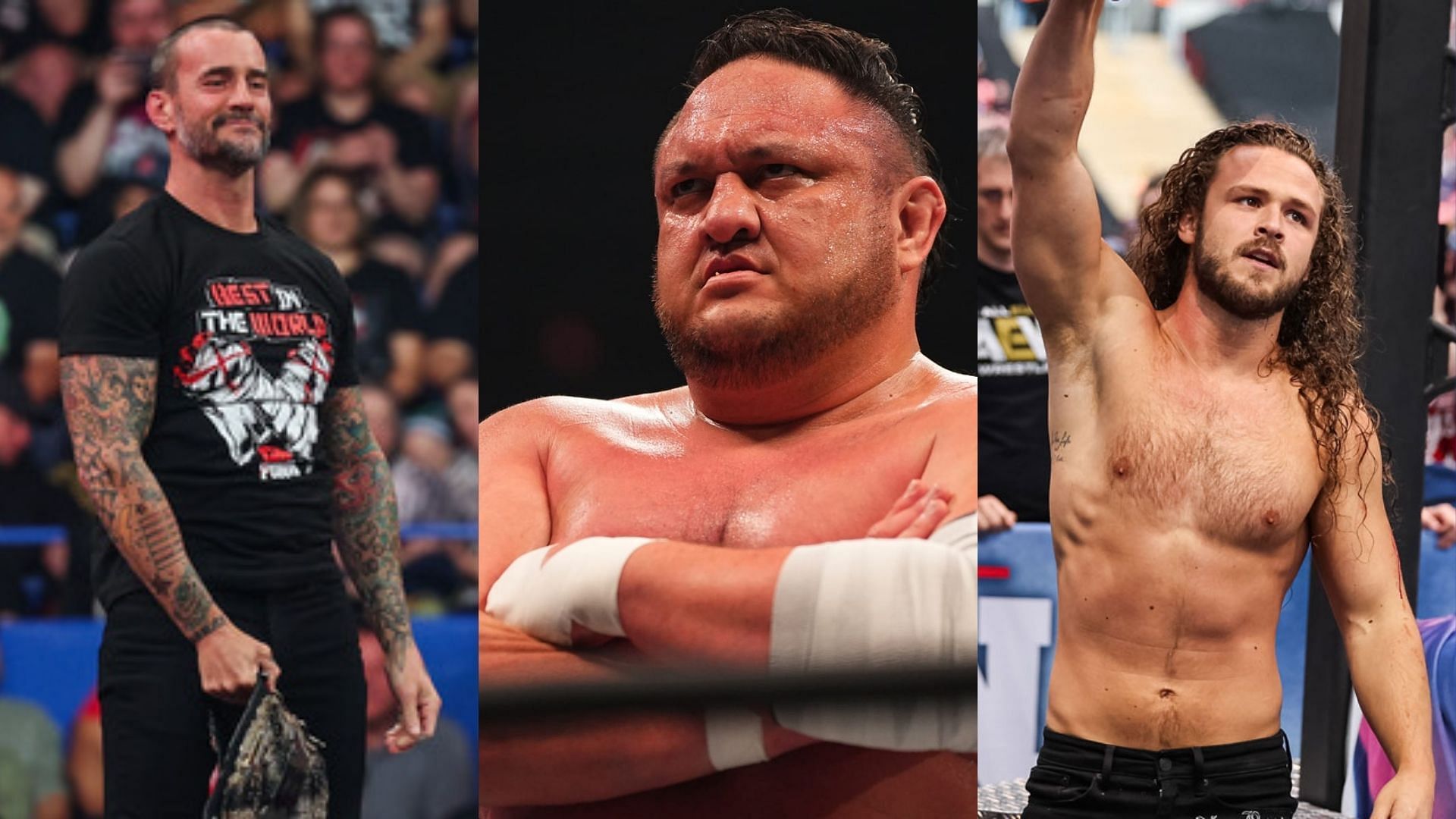 CM Punk (left), Samoa Joe (middle) and Jack Perry (right).