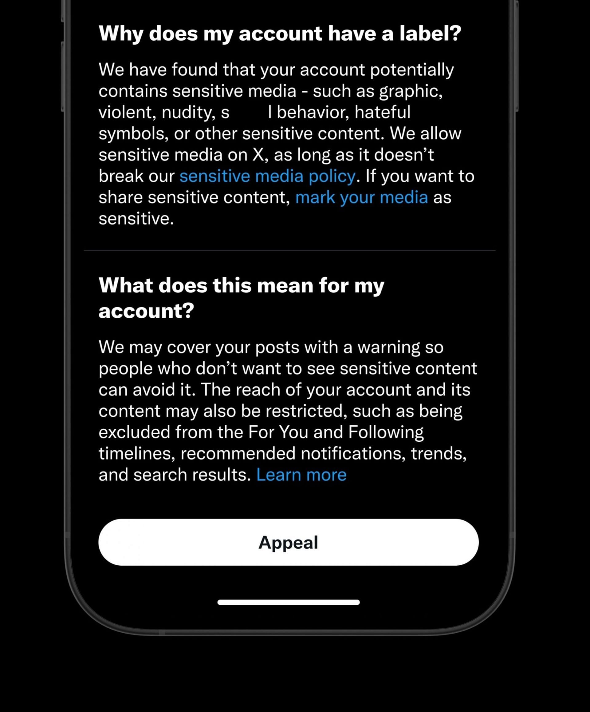Users will receive an explanation for the restriction of their content (Image via X)