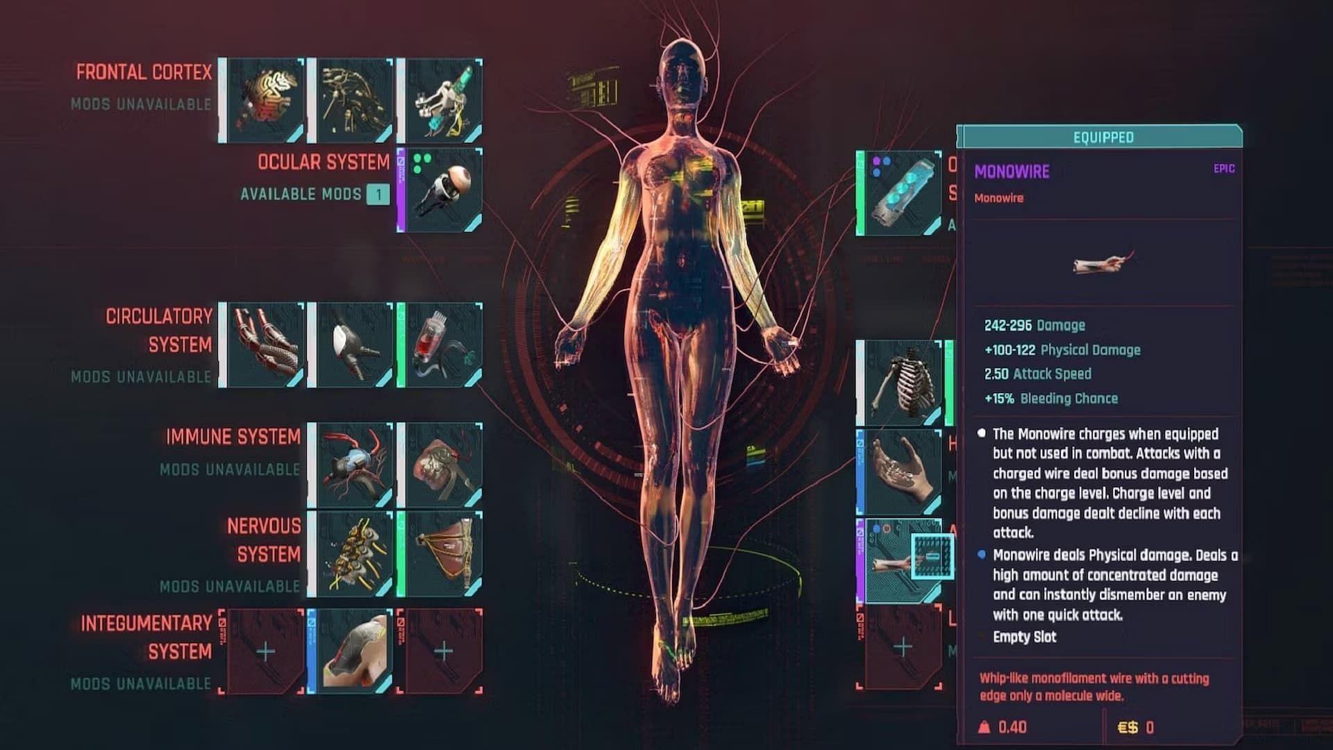 Monowire cyberware in Cyberpunk 2077 Phantom Liberty 2.0 (Image via CD Projekt Red)