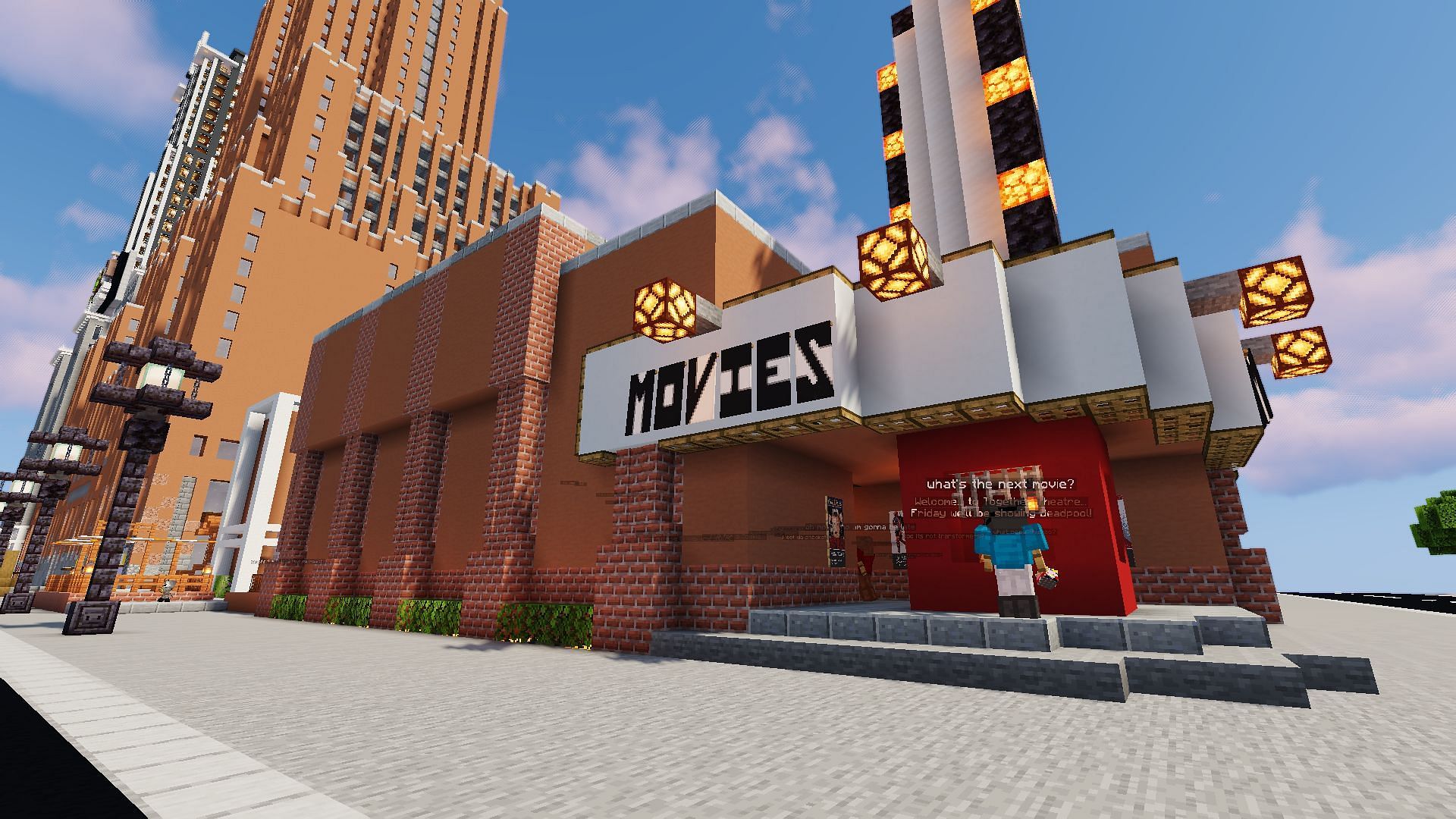 Any Minecraft town or city can benefit from the presence of a movie theater (Image via Rockitseven/Reddit)