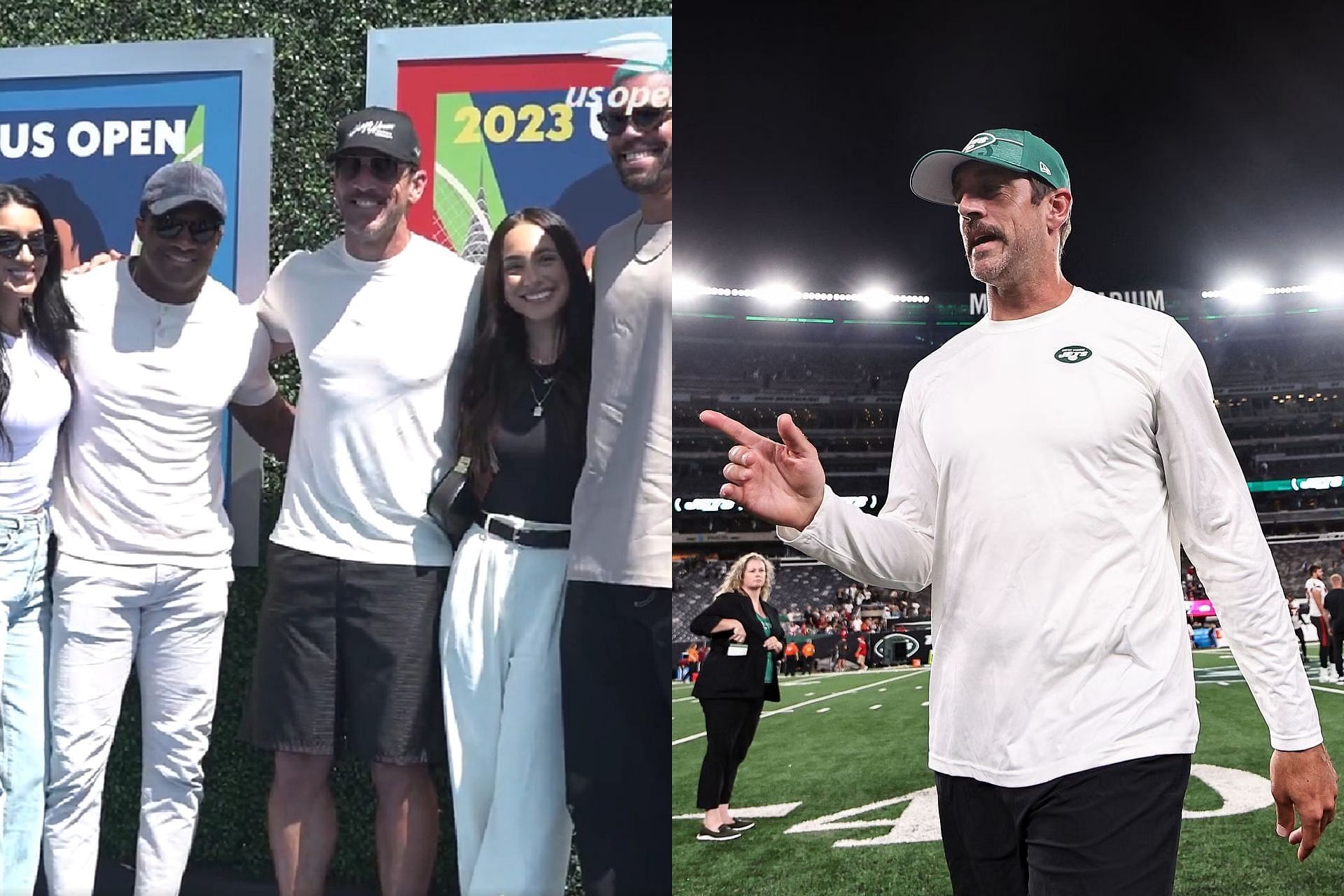 Aaron Rodgers links up with Randall Cobb and C.J. Uzomah at the US Open