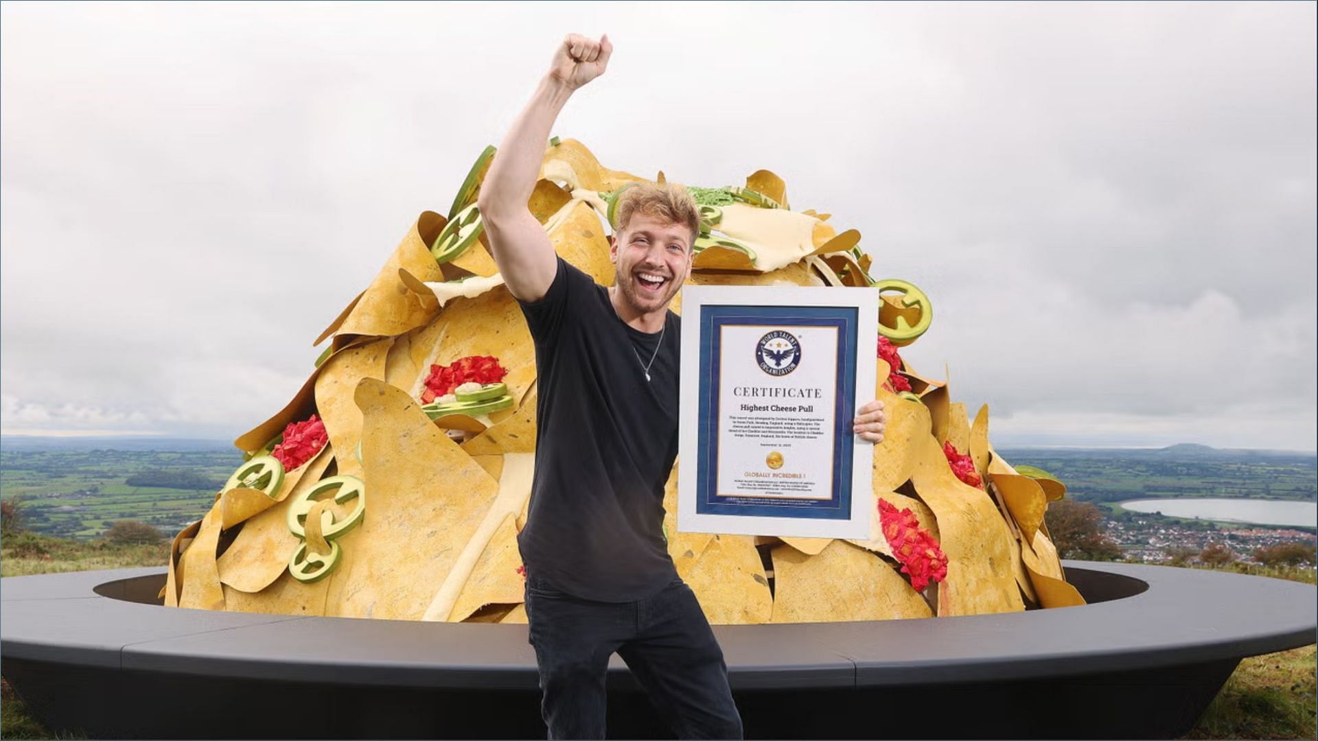 Doritos U.K. sets off a new world record for the highest cheese pull (Image via Doritos / PinPep / SNWS)