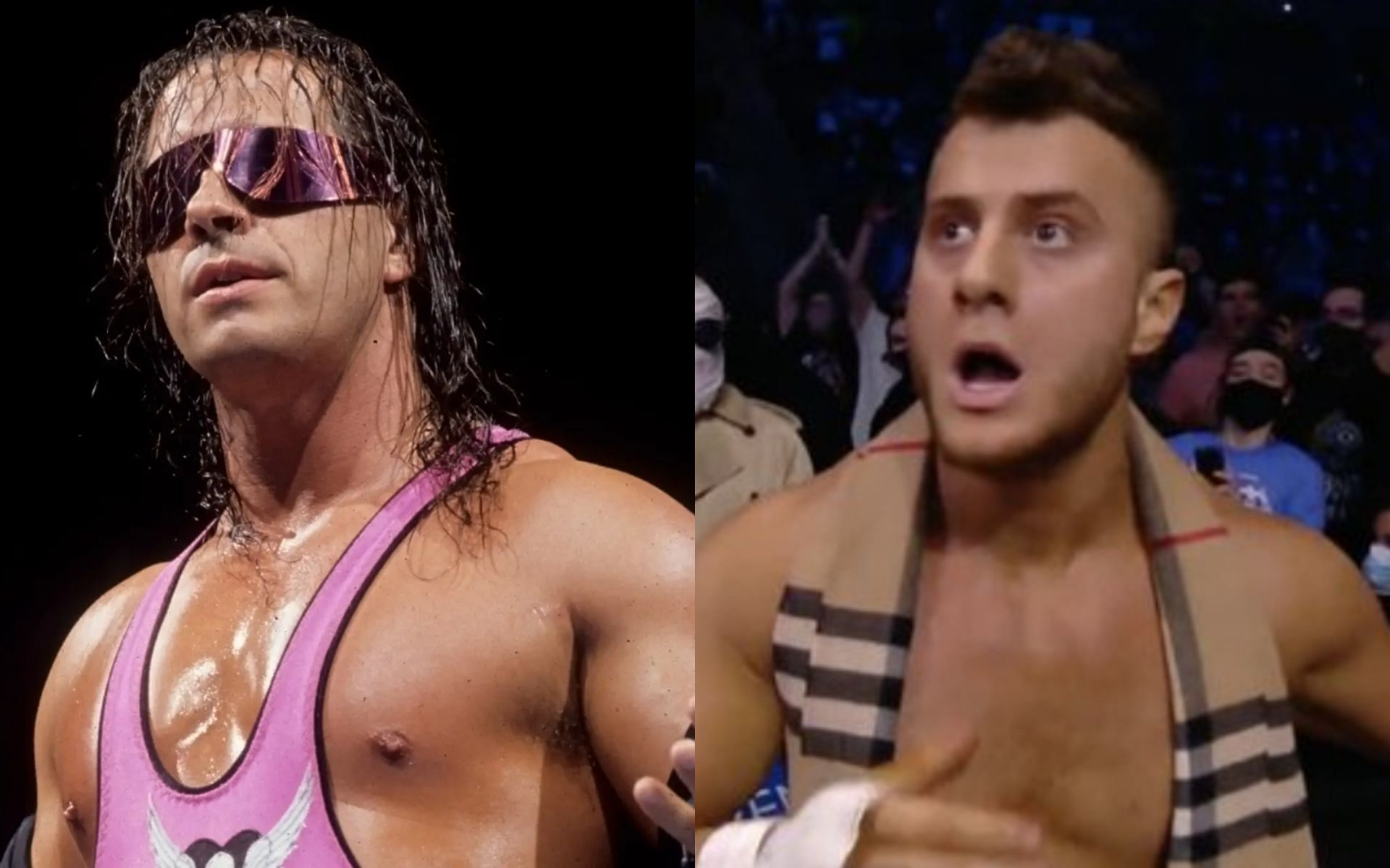 (Left) Bret Hart (Right) MJF, the current AEW World Champion