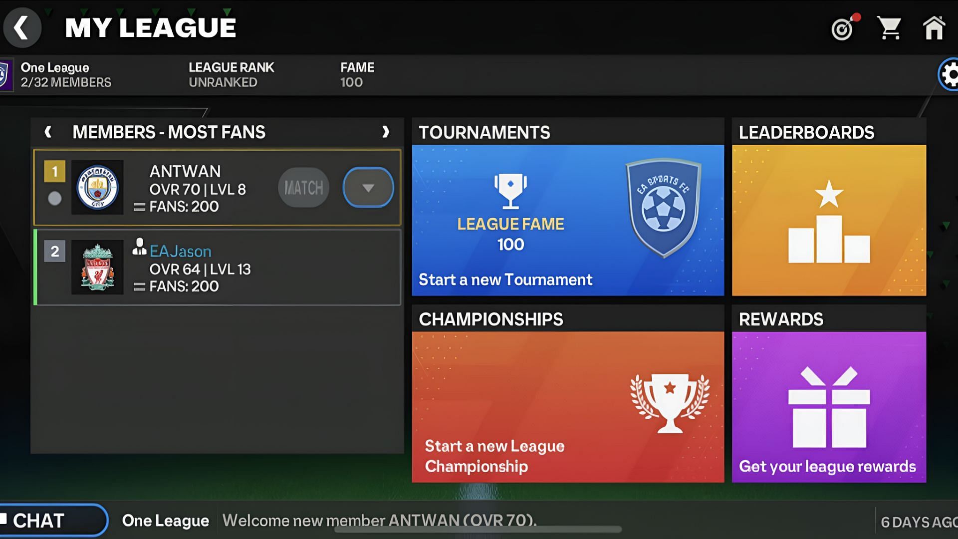 Snippet showing EA FC Mobile League system (Image via EA Sports)