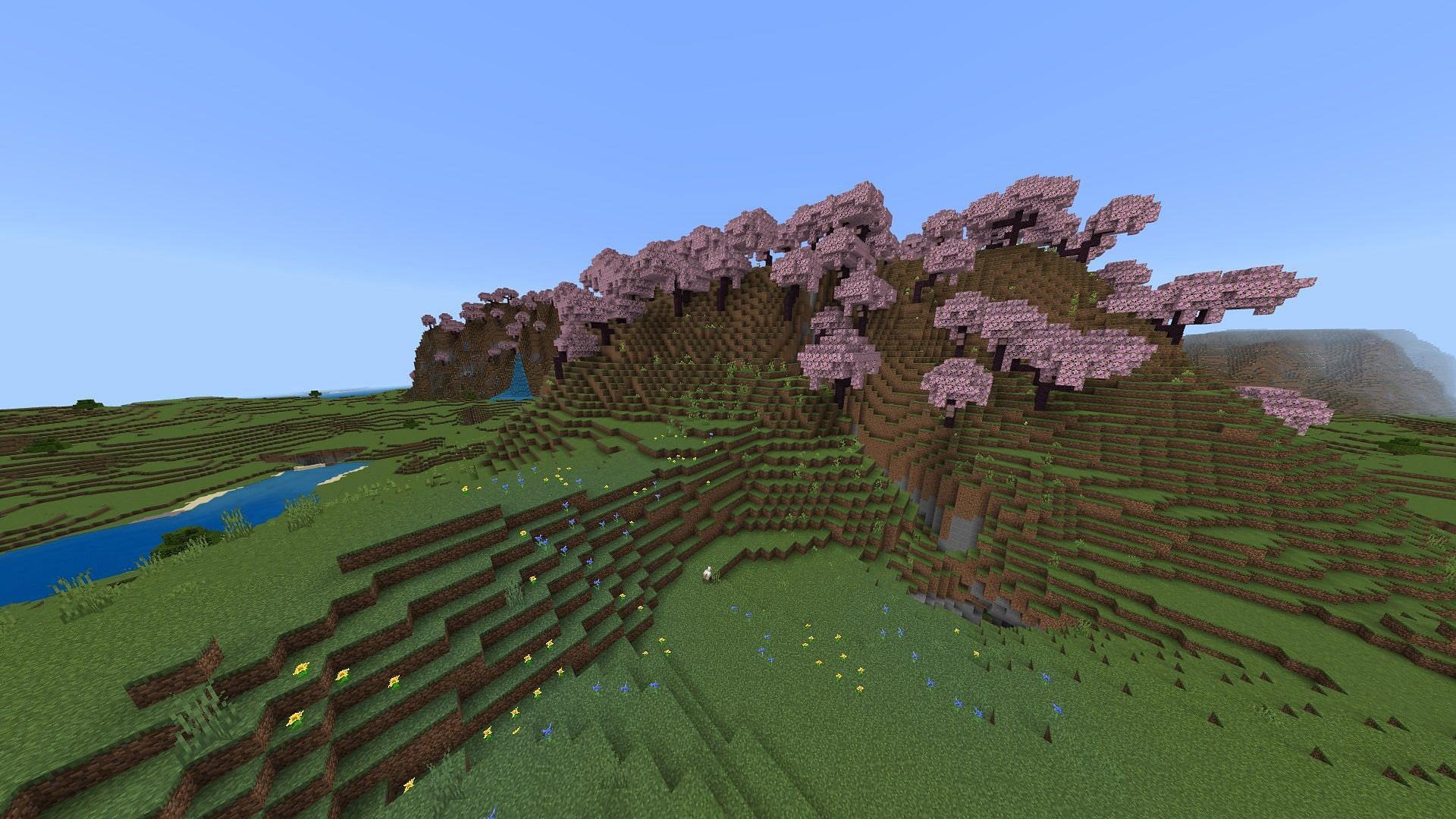 Flower forest amid the pink trees (Image via Mojang Studios)