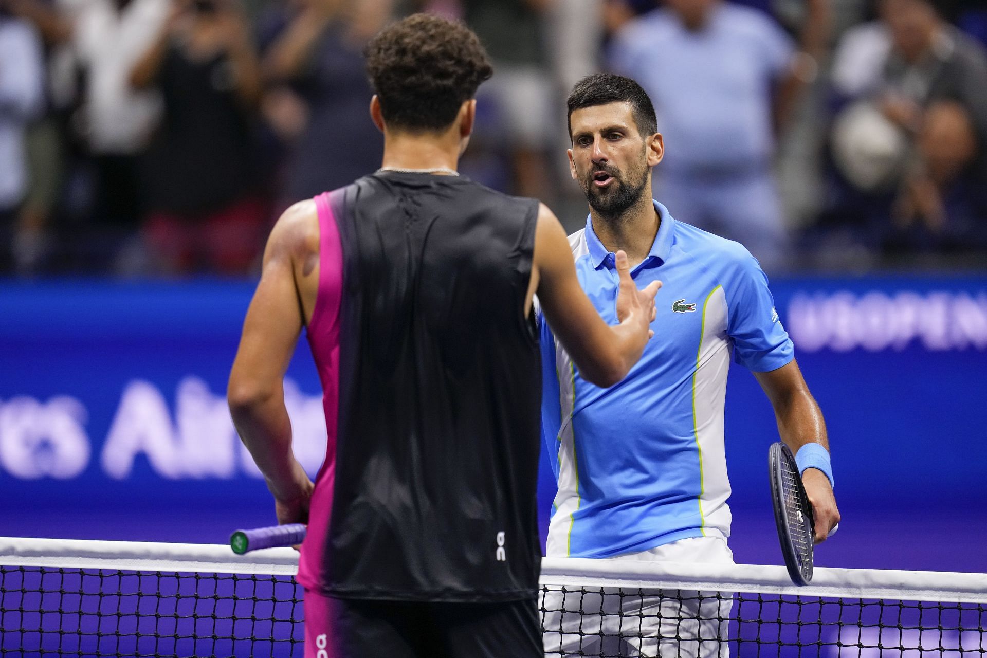Novak Djokovic (right) and Ben Shelton at the 2023 US Open