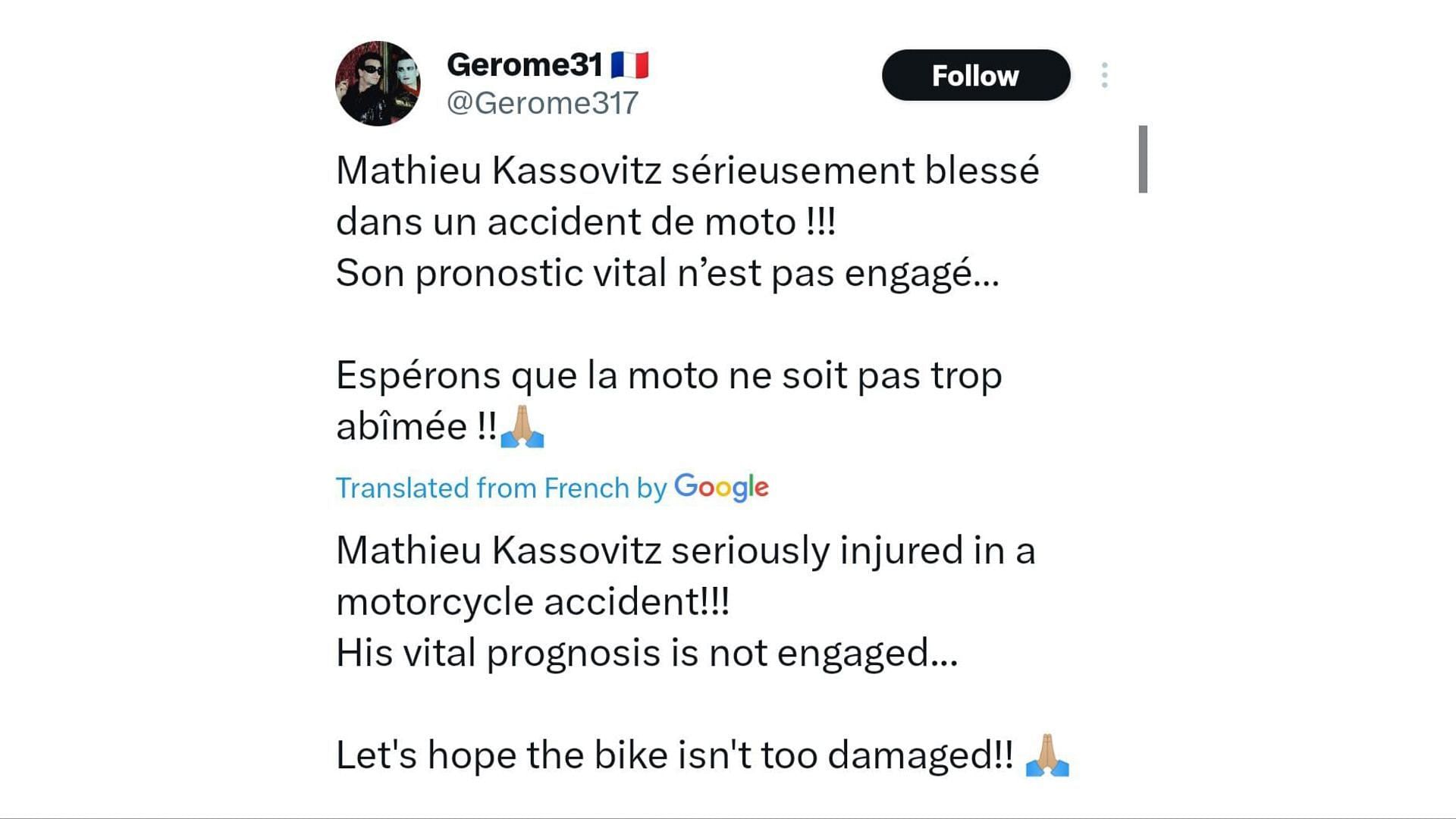 Mathieu Kassovitz Motorcycle Accident, What Happened To French