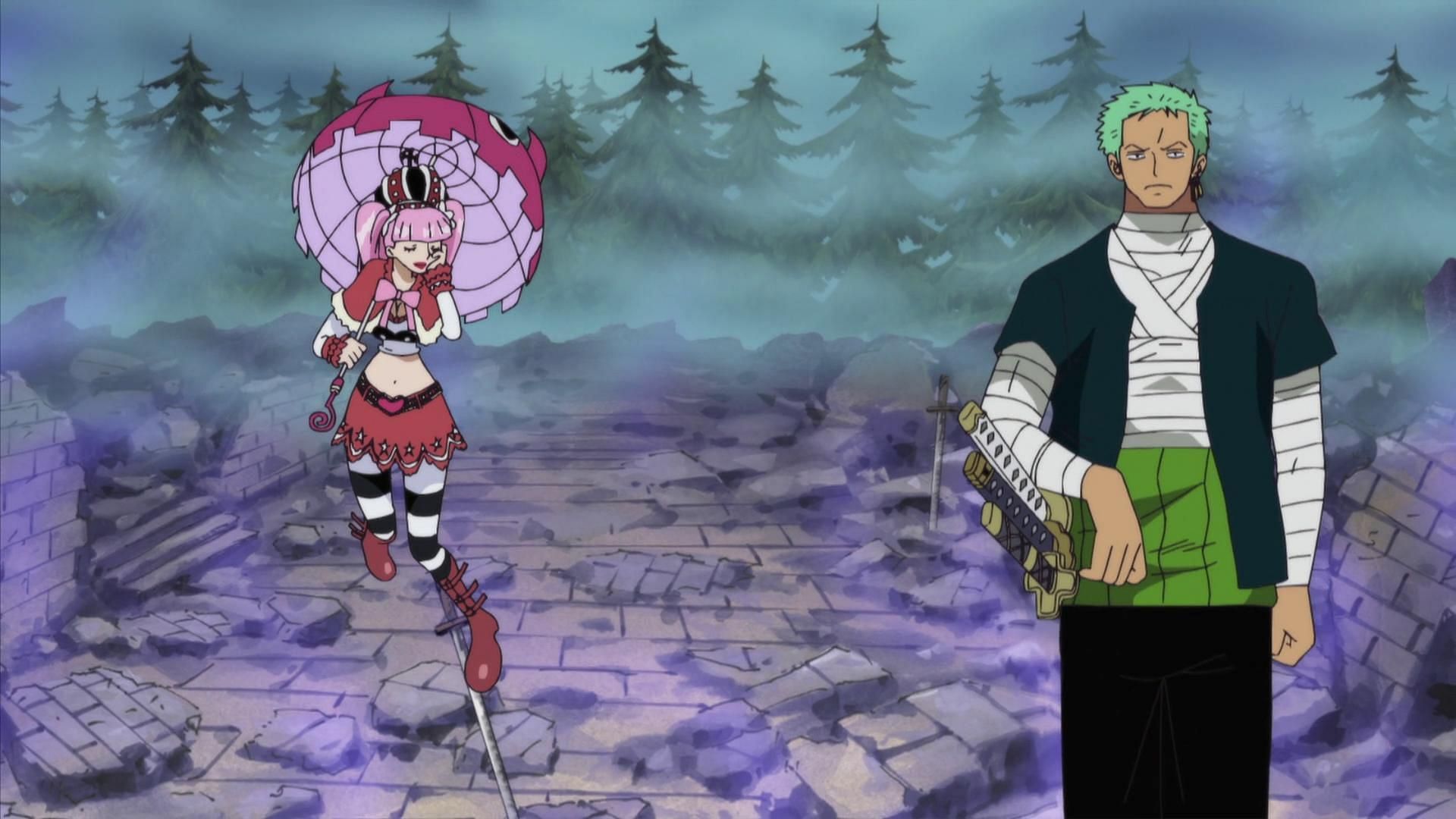 Perona and Zoro in Kuraigana Island (Image via Toei Animation, One Piece)