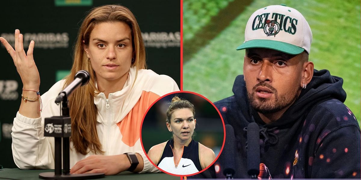 Maria Sakkari (L), Simona Halep (inset) and Nick Kyrgios (R)