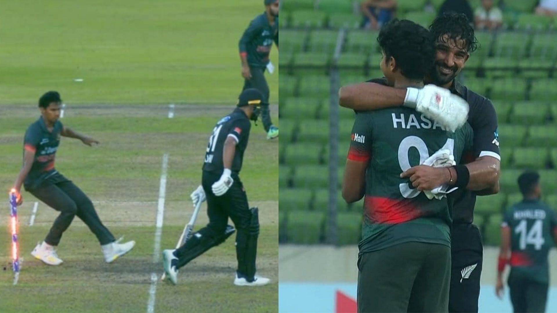 Snippets from the run-out drama involving Ish Sodhi (P.C.:X)
