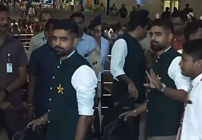[Watch] Babar Azam gets a loud reception from fans as Pakistan cricket team arrive at Hyderabad Airport ahead of World Cup
