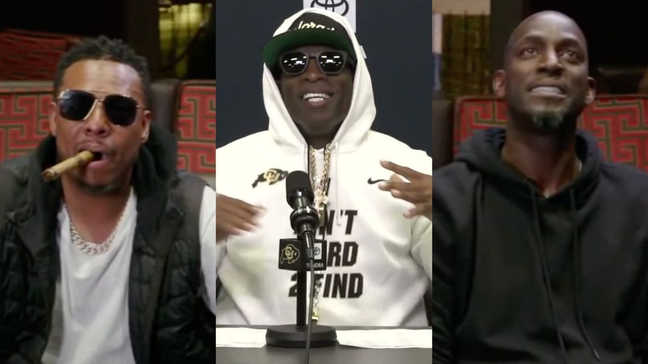 Paul Pierce, Deion Sanders and Kevin Garnett. (Left and Right Photo: KG Certified/YouTube, Middle Photo: Colorado Football/YouTube)