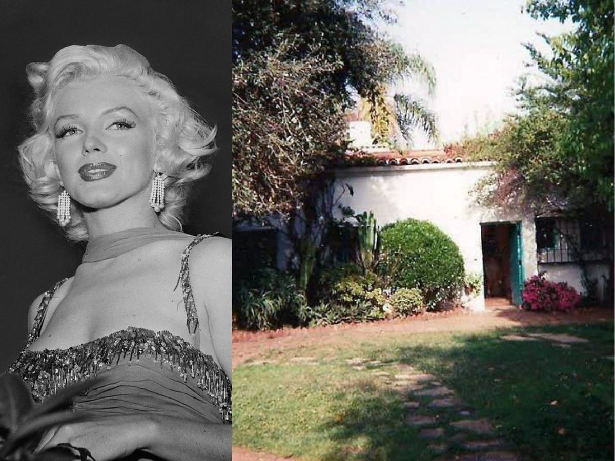 A still of Marilyn Monroe and her iconic Brentwood home (Images Via  marilynmonroe/Instagram and Wikipedia)