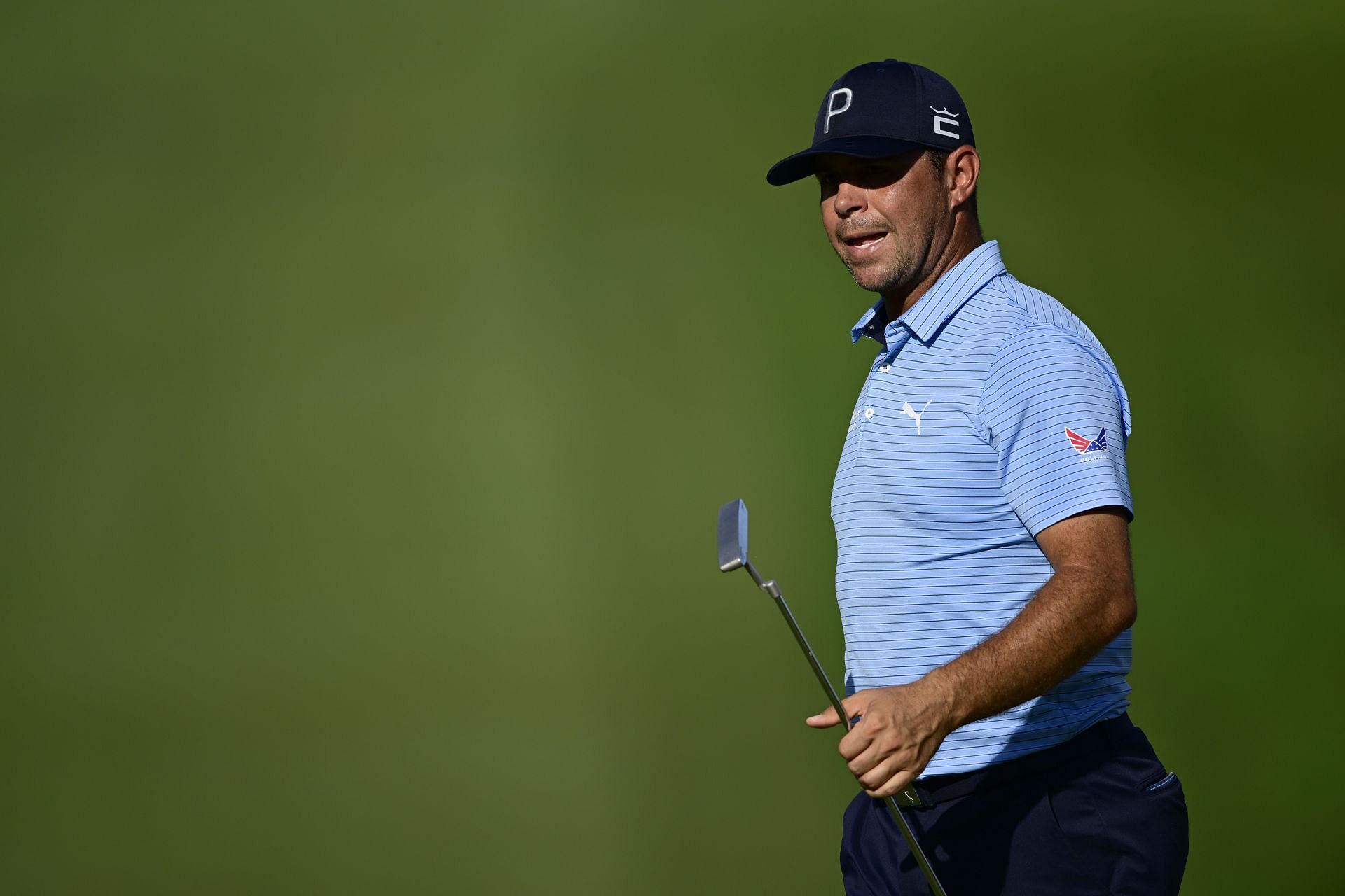 Gary Woodland walks on the 18th green during the second round of the 2023 Wyndham Championship