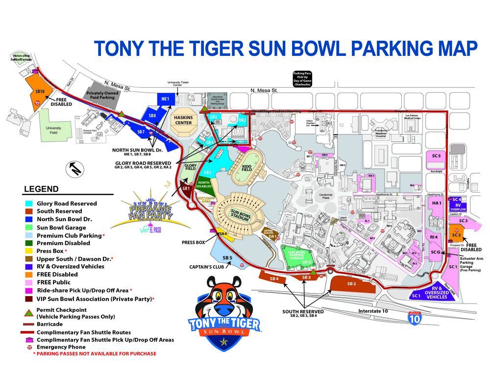 Sun Bowl Stadium Parking Map