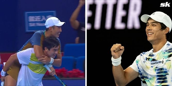 WATCH: Mackenzie McDonald gives piggyback ride to Shang Juncheng after beating the Chinese in front of his home fans at Zhuhai Championships