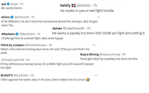 Screenshots of fan reactions to Haney and O'Malley's exchange