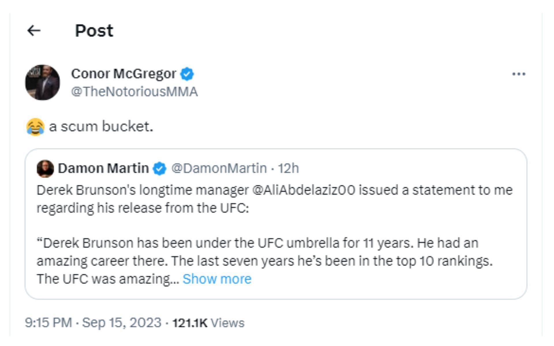 Conor McGregor sounds off on Ali Abdelaziz