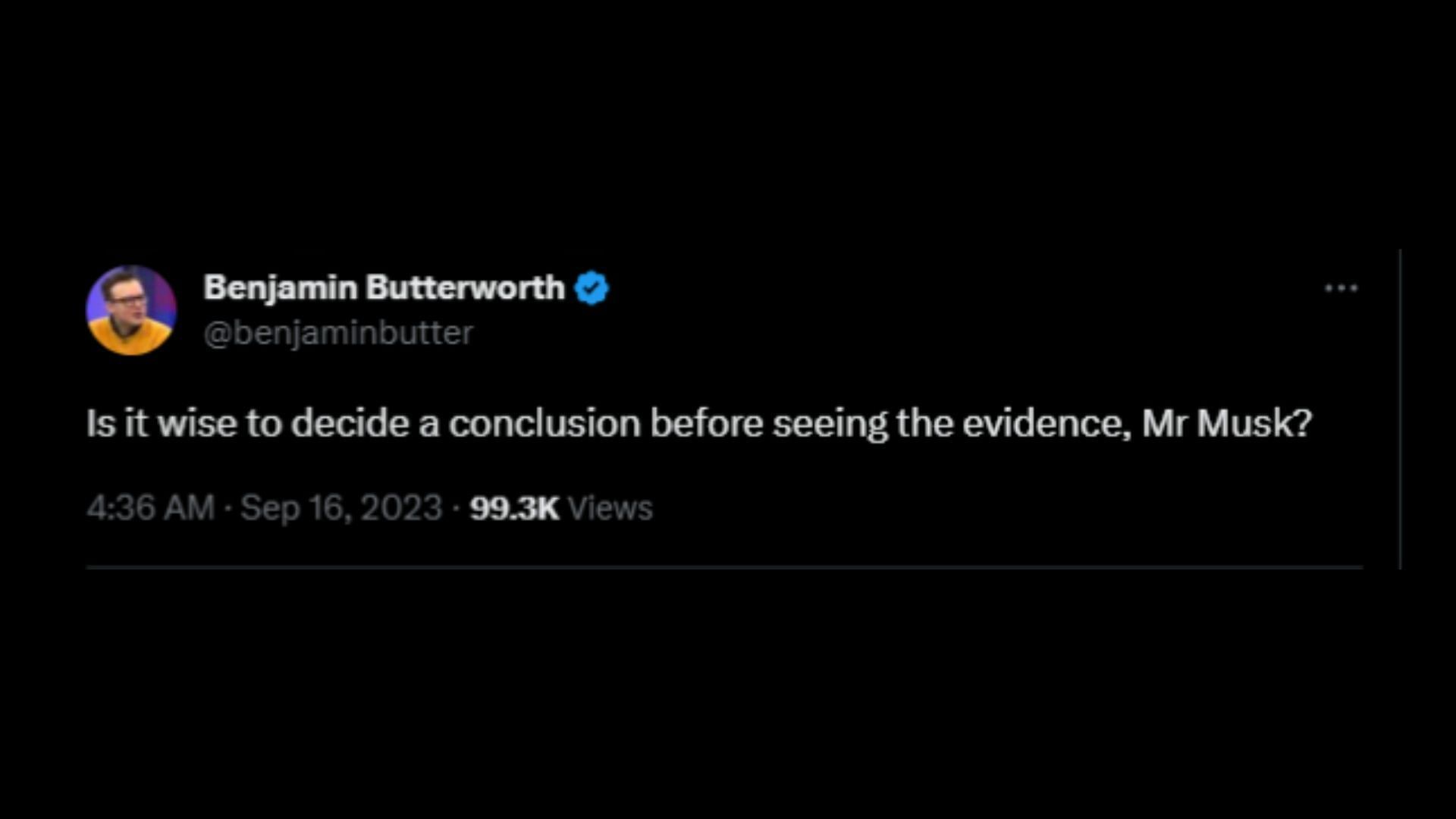 Screenshot of an X user remarking on Musk supporting Brand amidst some serious criminal allegations against him. (Photo via @elonmusk/X)