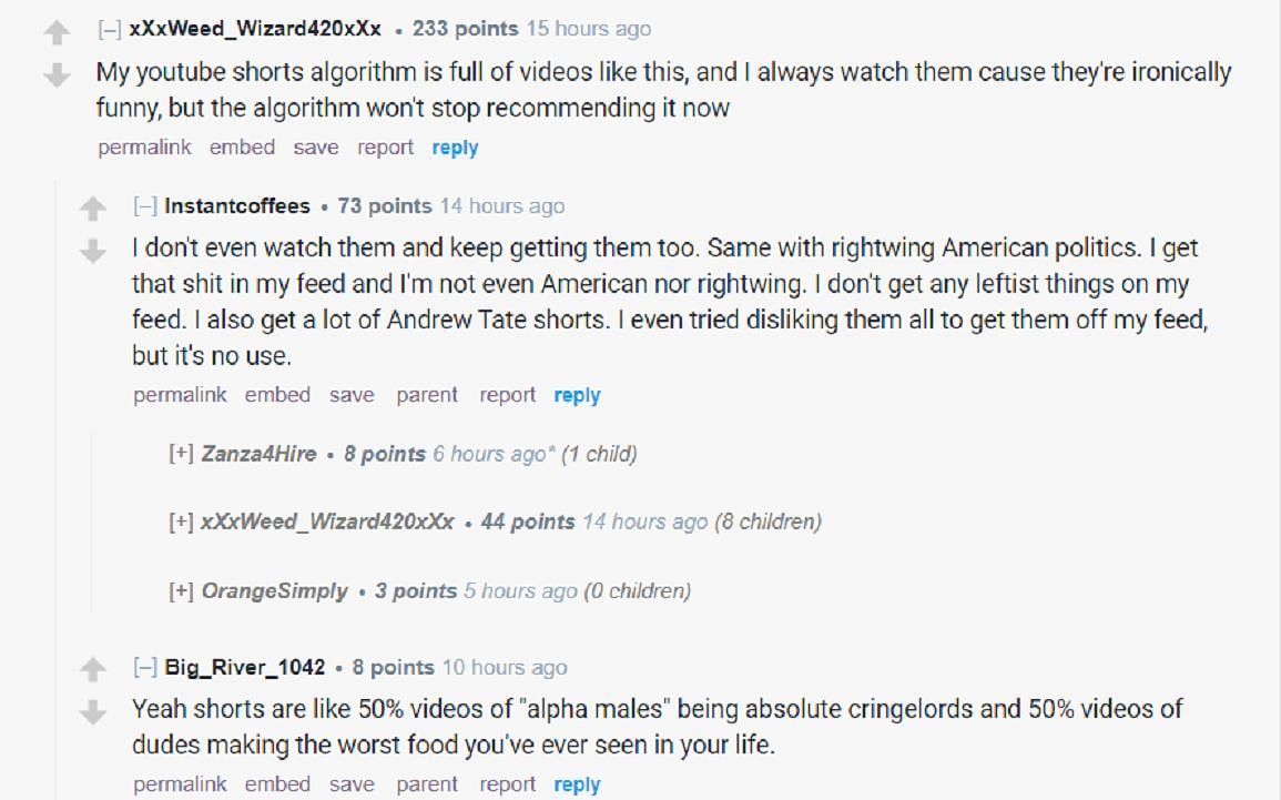 Fans react to the alpha male-centric videos. (Image via r/LivestreamFail)