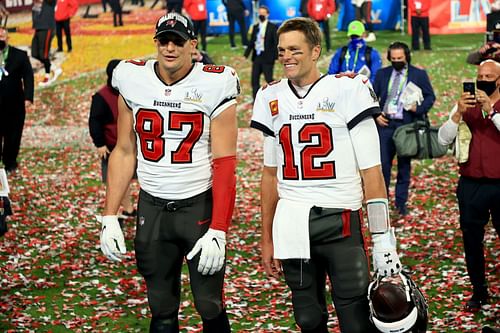 Rob Gronkowski, Tom Brady during Super Bowl LV