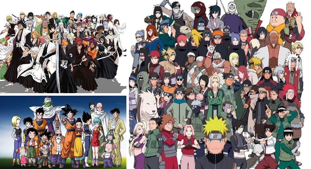 Three anime with large casts (Image via Sportskeeda)