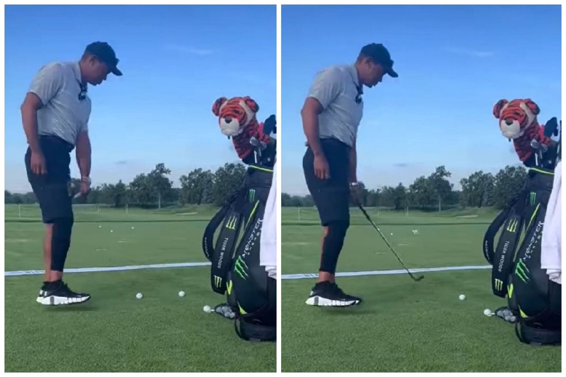 Tiger Woods was spotted practicing one hand chipping on Tuesday, September 12 at Liberty National(Image via justinctupper/IG)