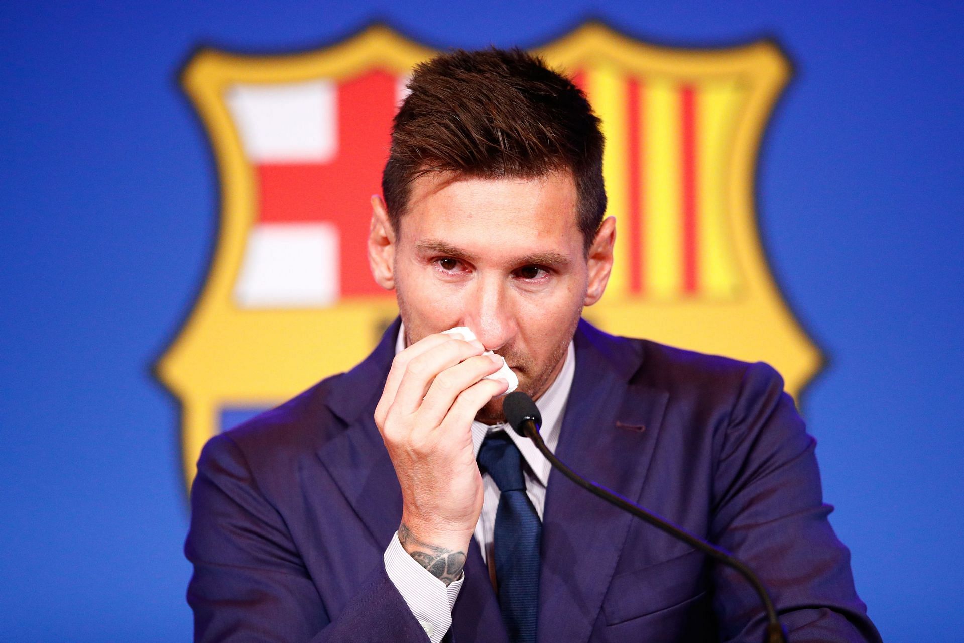 The Barcelona hero wept as he bid farewell to Camp Nou.