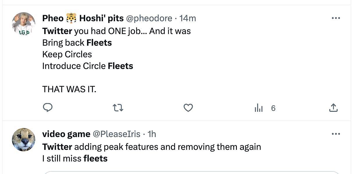 Social media users demanded the comeback of Fleets as Twitter announced that the platform would be discontinuing another feature. (Image via Twitter)